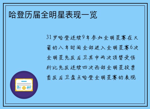 哈登历届全明星表现一览
