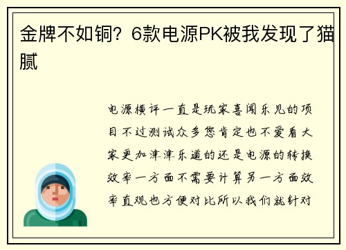 金牌不如铜？6款电源PK被我发现了猫腻